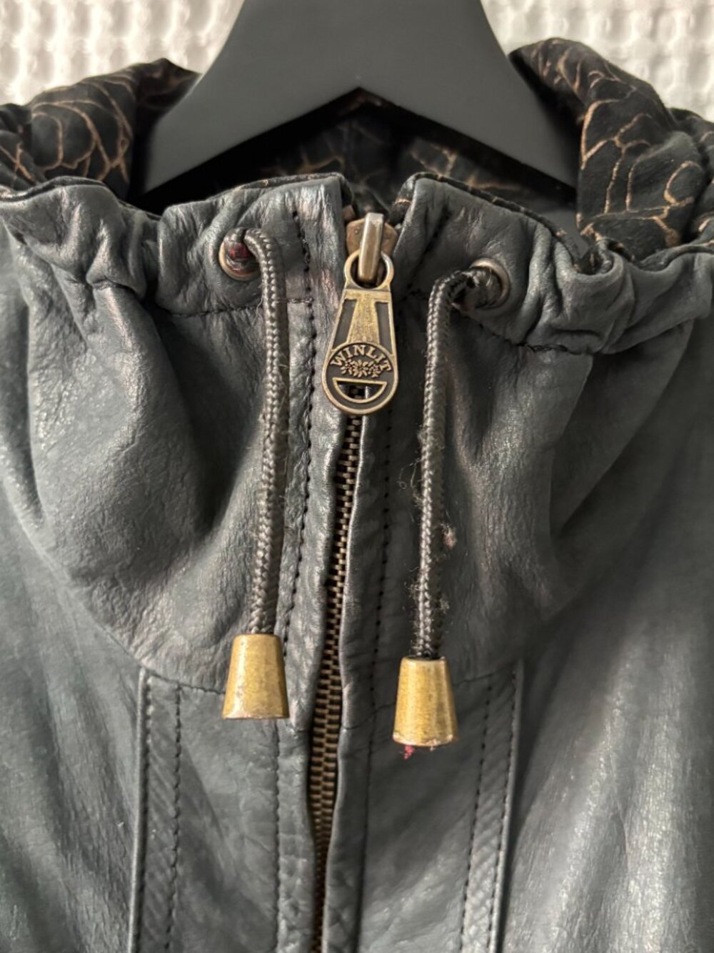 Vintage Winlit patchwork black gray gold women's leather bomber jacket size med - Picture 6 of 6